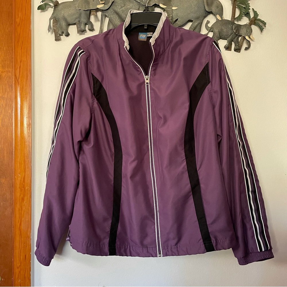 Vintage SJB Active Purple Zip Up Windbreaker/Track Jacket w/ black sleeve strip